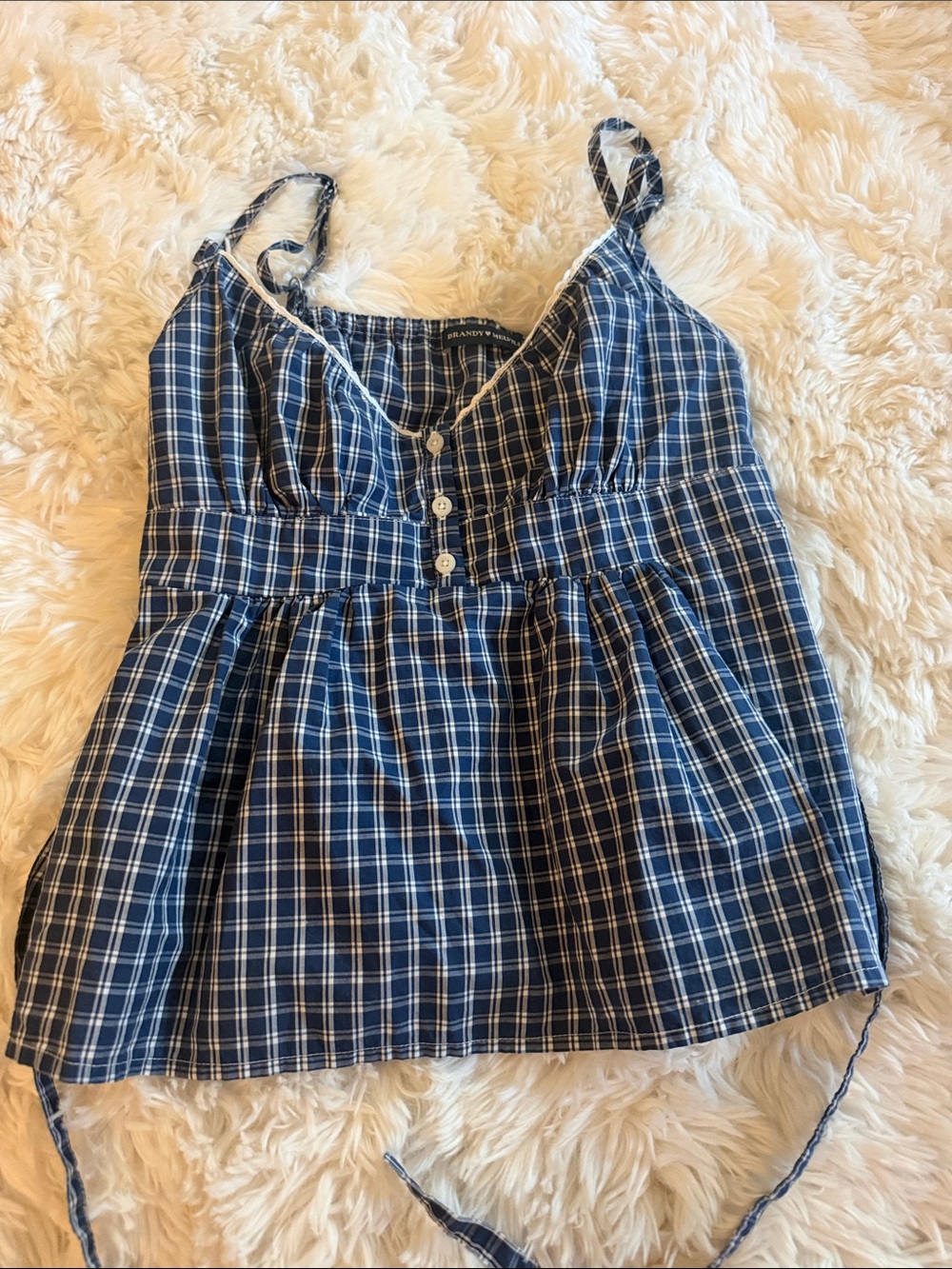 Brandy Melville Blue and White Plaid Spaghetti Strap Camisole